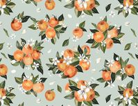 "Orange Blossoms on Soft Sage fabric shown in the picture, designed by Hip Kid Designs. Choose for the fabric to be printed on the following: Quilting Cotton, Cotton Poplin, Minky, Organic Cotton Knit, Cotton Spandex Jersey or Modern Jersey. Available by the yard or fat quarter. Printing process is eco-friendly, with water based inks on natural and synthetic fiber textiles. Fabric Details: Quilting Cotton - 100% natural cotton fabric, made from ring-spun yarn. - 42\" wide printable area (107 c