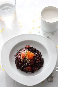 Risotto venere au champagne et aux écrevisses - Black rice risotto with champagne and crawfishs