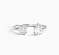 Double Stone Engagement Ring, Pear and Heart Shaped Moissanite Ring, Open Diamond Ring, 14k White Gold Ring, Adjustable Ring, Gift For Her