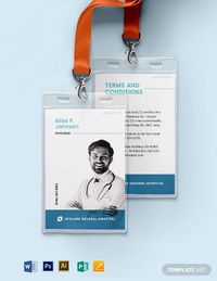 Instantly Download Physician ID Card Template, Sample & Example in Microsoft Word (DOC), Adobe Photoshop (PSD), Adobe InDesign (INDD & IDML), Apple Pages, Microsoft Publisher, Adobe Illustrator (AI) Format. Available in 2.13x3.39 inches + Bleed. Quickly Customize. Easily Editable & Printable.