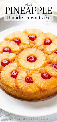 Pineapple Upside-Down Cake Recipe with plenty of pineapple flavor in both the topping and batter. Taste why this cake is an American classic! #pineappleupsidedowncake #pineappleupsidedowncakefromscratch #pineappleupsidedowncakerecipe #baking #pineapple #pineapplecake #upsidedowncake #scratchcake #homemadecake #cake #dessert
