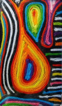 Sticky back tiles from Home Depot. (Great Idea!) There's a Dragon in my Art Room: Yarn painting, Huichol style for kids