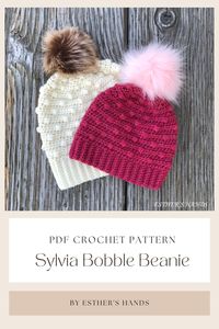 The pattern was written by Esther's Hands in standard US terms. This pattern is a perfect choice for crocheters at all levels! The slouchy beanie is seamless, and it has a beautiful texture. * * * The Sylvia Bobble Beanie is the perfect match to the Sylvia Bobble Dress! You can purchase the set as well. Sizes: 0-6 month, 6-12 month, 1-2 year, 3-10 year Designed in DK weight (3) yarn and requires 4.25 mm (G) crochet hook.