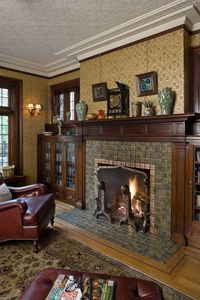 Moravian tiles and Pugin-designed wallpaper in a 1908 Tudor. Photo: WIlliam Wright
