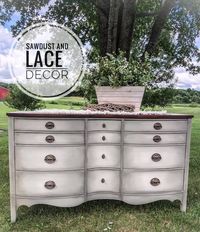 Grecian Clay, Gray Linen, and Limestone blend so nicely together on this piece refinished by Sawdust and Lace Decor! www.wiseowlpaint.com #wiseowlpaint #grecianclay #graylinen #limestone #painted #furniture #dresser #blended #blackwax