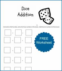 Print our FREE Dice Addition Worksheet!-->http://www.debtfreespending.com/dice-addition-free-printable-worksheet/