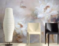 Elegant design white hand-painted flowers wall mural for home or commercial use.