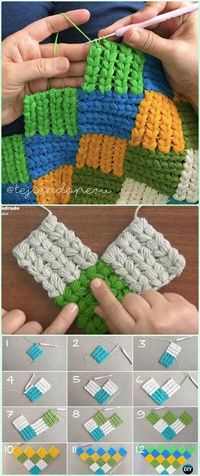 Crochet Puff Braid Entrelac Blanket Free Pattn Video - Crochet Block Blanket Free Patterns