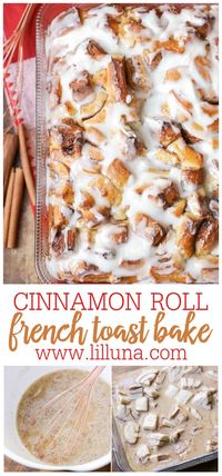 Cinnamon Roll French Toast Bake has all of the ooey gooey goodness of warm cinnamon rolls, with the ease of an overnight breakfast casserole. #cinnamonrollfrenchtoastbake #frenchtoastbake #cinnamonroll #breakfast