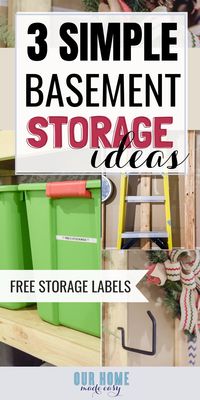 These basement storage organizing ideas will help you get started on gathering your items and making sense of the stuff downstairs. #organization #organizing #ourhomemadeeasy
