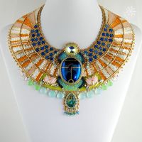 Aether - Egyptian Scarab Necklace, Bead Embroidered Statement Necklace, Egyptian Collar Necklace