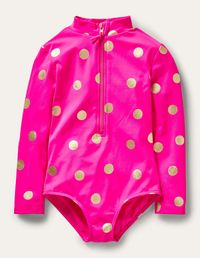 Long-sleeved Swimsuit - Fuchsia Pink Foil Spot | Boden US