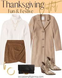 A cute and affordable Thanksgiving outfit that's cozy and chic! #thanksgivingoutfit #falloutfit #winteroutfit #womensoutfit #snakeskinbooties #abercrombieoutfit #fallfashion #longcoat #wintercoat #fallboots #winterboots #booties #handbag #fallpurse #clutch #nordstromoutfit #outfitideas #outfitsforwomen #whattowear #thanksgivingideas #warmcoat #stylishmom #chicoutfit #turtlenecksweater #shortskirt #suedeskirt #festiveoutfit #cuteoutfit #momoutfit #warmcoat #falloutfitideas #thanksgiving