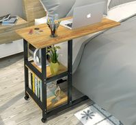 Supreme Sofa Bed Side Table Laptop Desk with Shelves & Wheels (Oak)