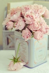#Vintage #tea tin #vase #DIY #flowers #lovely #pink