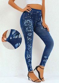 Floral Print Navy High Waisted Elastic Waist Leggings.The latest fashion trends for 2023, a stylish new Floral Leggings and High Waisted designs with Elastic Waist. Get ready to take your everyday wear look to the next level with these must-haves! sizes:M 3XL.(01/2023) #Leggings #FloralPrintLeggings #HighWaistedLeggings #PlusSizeLeggings #Rotita