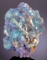 Bluish-green and lavender Fluorite cubes with Barite. Komshejeh Mine, Komshejeh, Ardestan County, Esfahan Province, Iran