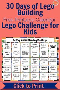 This 30 day LEGO challenge for kids is a great way for kids to create and show off their imagination as well. LEGO building is so much fun! #legochallenge #legokids #kidsactivities #kidschallenges #printablecalendar #legocalendar #preschool #teachers #parenting #viewsfromastepstool #STEM #STEMeducation #STEMathome