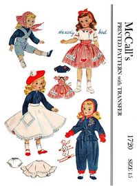 Doll Clothes Sweet Sue Sewing Pattern McCalls 1720 Printed on 8-1/2x11 inch paper. Vintage sewing pattern to make this cute wardrobe for 15 inch Sweet Sue and other dolls others with a 7-1/4 inch chest and 6 inch waist. Her wardrobe consists of: ♥ Snow suit ♥ Cap ♥ Overalls ♥