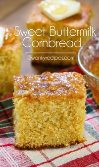 Serve up this classic southern dish of Sweet Buttermilk Cornbread. Made with warm butter, sugar, cornmeal and other classic ingredients. Once you try thi
