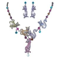 Pet Cat Family Necklace Earrings Set Austrian Crystal - Black-Tone-Multicolor - C611I9LZLYT - Jewelry Sets #JewelrySets #outfits #womenjewelry #womenfashion #jewellrix