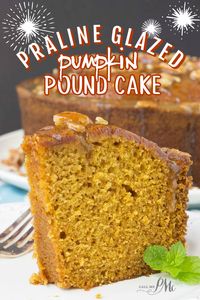 Praline Glazed Pumpkin Pound Cake recipe is soft, moist & fluffy. Smothered in a pecan praline sauce makes it even more rich and decadent.