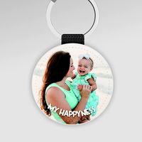 Personalized With Full Color PU Leather Round Keychain Upload your quality image and we will print full color on the Keychain Product Details: Material: Faux Leather / Stainless Steel Size Overall: 3.4" x 2" inches Print area:2" x 2" inches