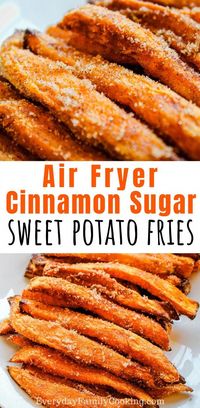 The best air fryer easy dessert recipe. These cinnamon sugar sweet potato fries are sweet and delicious. You can make these for one or for your entire family to eat up! #airfryer #airfryerrecipes #sweetpotatoes #CookingTips