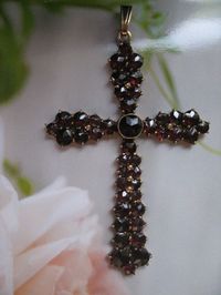 Bohemian Garnet Cross Pendant Germany from inspiredbynanny on Ruby Lane