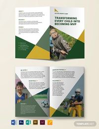 Instantly Download Sports Camp Bi-Fold Brochure Template, Sample & Example in Microsoft Word (DOC), Adobe Photoshop (PSD), Adobe InDesign (INDD & IDML), Apple Pages, Microsoft Publisher, Adobe Illustrator (AI) Format. Available in (US) 8.5x11, (A4) 8.27x11.69 inches + Bleed. Quickly Customize. Easily Editable & Printable.