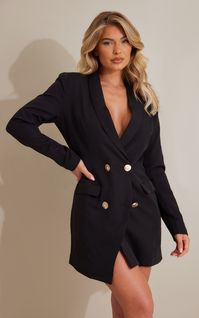 Black Gold Button Blazer Dress. cocktail dress black. party dresses. winter holiday party outfits. xmas party outfit ideas. christmas party outfit.