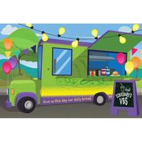 The 3-Panel Food Truck Party Mural is quick and easy to assemble and provides an instant WOW for your VBS stage or wherever you want to use them! With three tiles that hang side by side, it's the ideal backdrop for Assembly Time, music areas, recreation areas, and so much more. You'll be ready in minutes! Size: 36 x 72 to tile 108 x 72.Want to extend the murals even further? An additional murals to make your stage feel and look like the ultimate Food Truck Party! Check out sku 018726!
