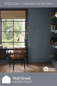 This home office is soothing yet sophisticated. Wall Street (HGSW7665) from our 2023 Color Collection of the Year, Vintage Homestead makes for the perfect backdrop to a personalized workspace.
