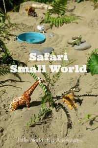 Safari Small World Play | Popular sensory small world play idea for toddlers and preschoolers, who will love getting their hands dirty in the sandpit during their outdoor play session! | Little Worlds Big Adventures #safari #jungle #smallworldplay #pretendplay #imagination #summer #sandpit #smallworlds #kidsactivities