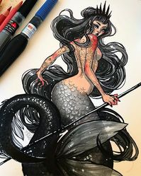 It’s been a long time since I’ve drawn some mermaids, I’m having so much fun with the limited color palette🖤 These will be prints and…