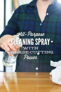 A simple all-in-one (more natural) cleaning spray: lifts dust and dirt, breaks down grease, disinfects toilets, and cleans windows/mirrors. It works! | 1 cup white distilled vinegar, 1 cup distilled water, 1/2 tsp Sal Suds