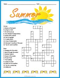 FREE Summer Crossword Puzzle Worksheet Activity (Easy and Harder Versions)