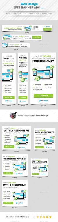 Web Design Banner Ads Template PSD #design Download: http://graphicriver.net/item/web-design-banner-ads-vol4/14430303?ref=ksioks