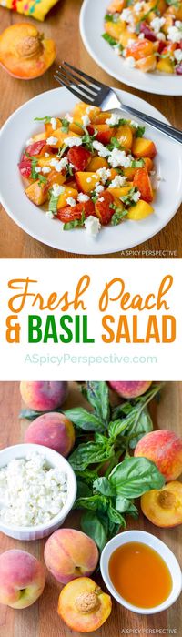 5-Ingredient Fresh Peach and Basil Salad | ASpicyPerspective.com via @spicyperspectiv