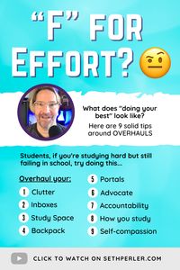 Parents, teachers AND students, a student recently left me a comment about how they study and stull can't get good grades. Here I offer excellent insight for students, but parents and teachers, you’ll definitely want to see this one, because it WILL HELP YOU HELP STUDENTS. I give some practical insights and 9 solid tips that all have to do with one overarching idea, “overhauls.” #SethPerler #ExecutiveFunction #2e #neurodiverse #ADHD #ADD #autism #education #learning #school #parenting #student