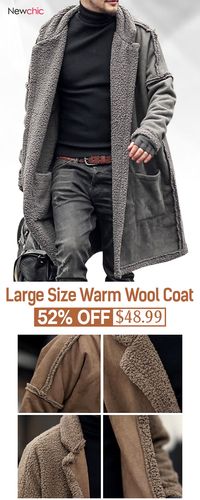 Plus Size Mid Length Double Side Wearable Thicken Fur Warm Wool Blend Coat For Men #jacket #outdoor #mensfashion