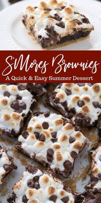 S'mores brownies are so simple to make. Graham cracker crust topped with brownie, and then finished off with toasted marshmallows and chocolate chips. #brownies #smores #chocolate #marshmallow #grahamcracker #easy #summer #dessert #recipe