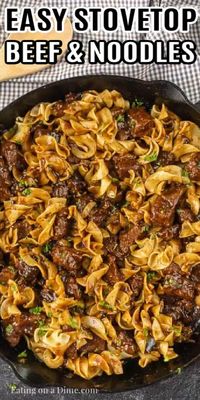 Make Beef and noodles recipe for a quick weeknight dinner. This easy homemade classic is easy to make on the stove top. Learn how to make this quick, simple, old-fashioned beef and noodles recipe on the stovetop. Learn how to make my grandma’s best stove top quick beef and noodles with roast or with leftover roast. You are going to love this creamy easy quick stove top one pot beef and noodles recipe! #eatingonadime #beefandnoodles #stovetoprecipes #easydinnerrecipes #beefrecipes