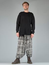 Sarouel homme Imprimé aztèque - Très doux Elastique à la taille et aux chevilles - Cousu main en Thaïlande - Confection éthique - Taille Unique