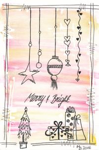 MrsBerry.de watercolor christmas card (download freebie) - merry & bright