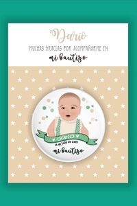 Tarjeta de agradecimiento de bautizo con imán. Diseño personalizado con la fecha escogida y el nombre del niño. Si buscas todo lo necesario para una boda, bautizo o comunión pincha en el enlace y descubre todo lo que puedo hacer por ti.