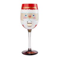 Enesco Designs by Lolita Pretty as a Poinsettia Wine Glass #6009352. With two faces this nutcracker emblazoned glass spreads merriment without measure. One face wears Santa's hat while the other is garnished in green and holly. Celebrate the best time of year in style with this Nuts About Santa wine glass by Lolita Each glass comes with a unique printed recipe or Lolita signature on the bottom! Shipped in a decorative gift box. Hand wash only. Holds 20 ounces.