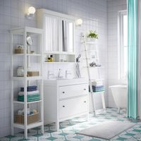 Creative placement of shelves can go a long way in changing the way your bathroom looks. Invest in a step ladder or an open cabinet system to creatively display your toiletries and towels. This is also one way in which you can bring in colour in the bathroom. Image courtesy, IKEA