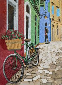 Parisian mozaico tiles street scene.