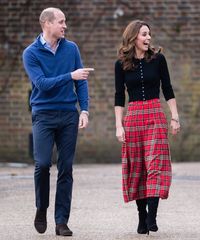 William points...12/4/2018 Party for families of military personnel - Kate Middleton's Plaid Midi Skirt December 2018